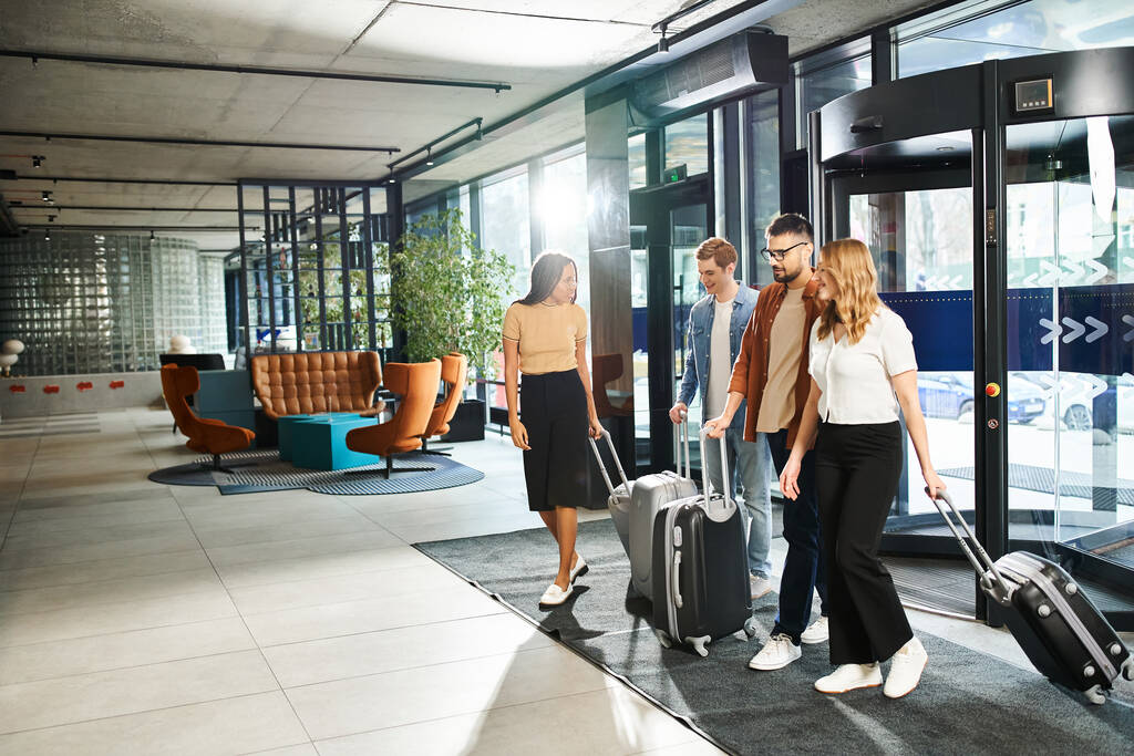 Group of people holding luggage