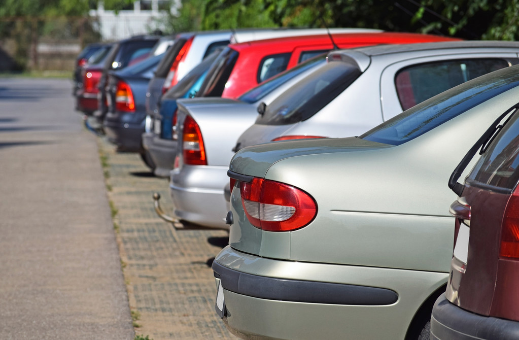 Cars in the parking lot in the city