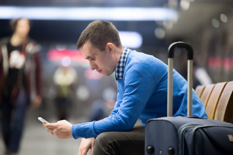 young traveler waiting airport
