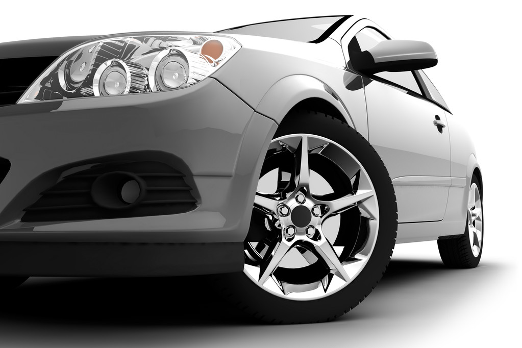 Silver car on a white background