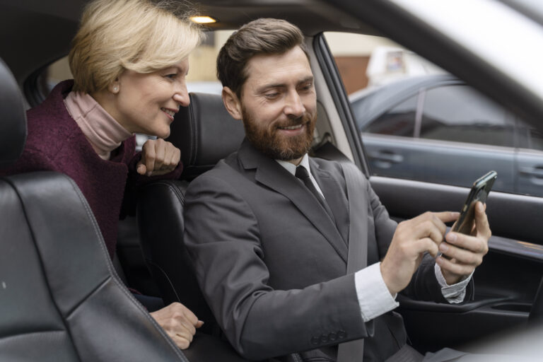 Taxi driver female-client-interacting-formal-way