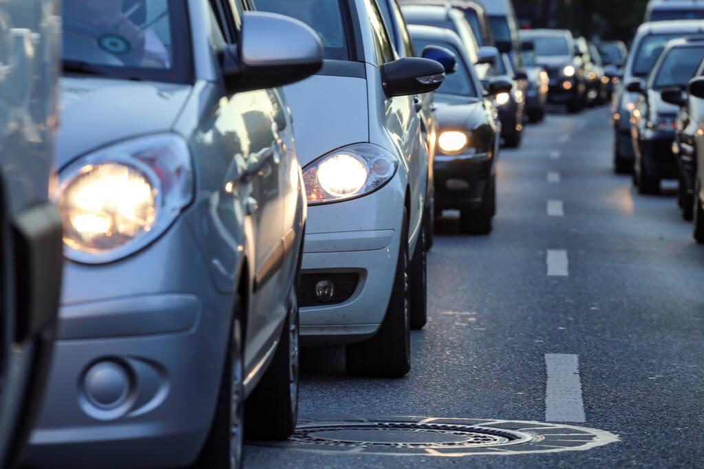 Car headlights in traffic jam