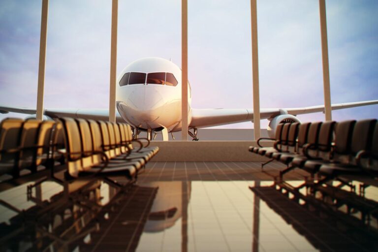 Airplane view from airport’s terminal